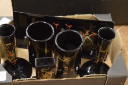 A Chinese lacquer dressing table or desk set.