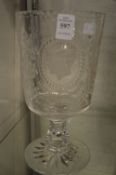 A good King Edward VII engraved and cut glass pedestal vase.