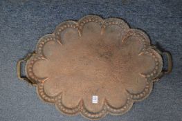 A good Eastern engraved copper twin handled tray.