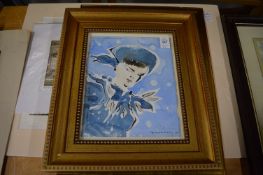 Figure subjects, watercolour and ink, two together with two unframed prints.