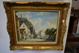 L Roth, A busy Dutch street scene with figures, oil on panel, signed.