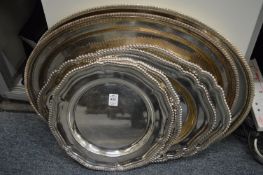 Three pairs of silver plated serving dishes.