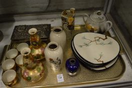 A group of Oriental works of art to include a small cloisonne vase, a mixed metal box and cover,