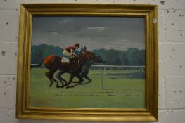 Ann Brazier, horse racing, oil on canvas.