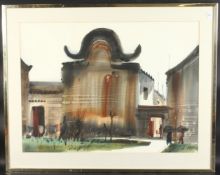 20TH CENTURY SCHOOL. Study of a temple. Signed. Watercolour. 32