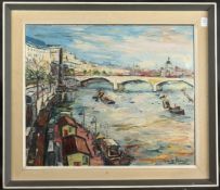 GEORGE HANN (1900-1979) BRITISH. River Thames with view of St. Paul's Cathedral, oil on canvas,