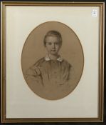 ENGLISH SCHOOL (19TH CENTURY). Coloured chalks, bust length portrait of a young boy, oval. 14