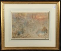 ALBERT GOODWIN (1845-1932) BRITISH. Watercolour, sunset over the city of Berne, signed, inscribed
