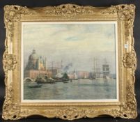 FERNAND GUEY (b. 1877) FRENCH. Venice with steamers, gondolas, three masted schooners and