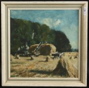 STANLEY ORCHART (20TH CENTURY). Haymaking, verso inscribed 'The Harvest 1960', oil on board, signed.