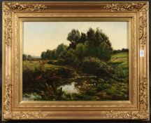 FRANCOIS EMILE MICHEL (1818 - 1909) FRENCH. Peaceful landscape, a pond in the foreground, oil on