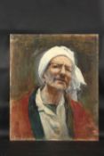 GEORGE WEISSBORT (1928-2013). Self portrait, head and shoulders, wearing a turban. Oil on board.