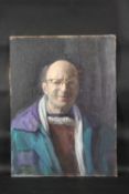 GEORGE WEISSBORT (1928-2013). Self portrait, head and shoulders, wearing a priests robe. Oil on