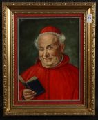 CASPAR MINE. Oil on board, portrait of a sailing cardinal reading a book, signed. 12