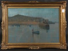 ALICE HOGARTH NICHOLSON (1865-1950) BRITISH. St Ives Harbour at dusk. Signed. Pastel on buff