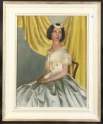 Douglas Swainson (20th Century), 'The Period Dress' a portrait of a seated female, oil on board,
