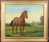 MANNER of MUNNINGS. A chestnut hunter in a landscape, oil on canvas. 20