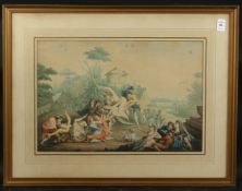 CONTINENTAL SCHOOL (19TH CENTURY). Watercolour, elegant figures disporting on a seesaw. 12