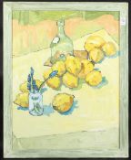 ERIC MEADUS. Oil on board, still life with lemons, dated April '60 recto. bears inscription verso.