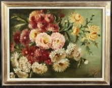 Lucy Bazonel (Early 20th Century), a study of chrysanthemums, oil on canvas, signed, 14
