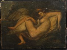 19TH CENTURY SCHOOL, AFTER SIR PETER PAUL RUBENS. Leda and the Swan, oil on canvas. 17.5