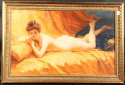 KONSTANTIN RAZUMOV (b. 1974) (RUSSIAN). A reclining female nude, oil on canvas. Signed and inscribed