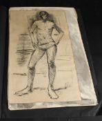 MODERN BRITISH. Various media, studies of male nudes, (unframed) (4).