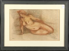 R. F. GOODFELLOW (1894-1985) ENGLISH. Reclining Nude. Signed, May '39, charcoal on brown paper.