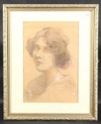 Early 20th Century Continental School. A head study of an elegant lady, charcoal and coloured chalk.