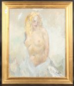 FRANK DOBSON(1888-1963) A half length study of a female nude with blonde hair, oil on board. 24