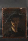 GEORGE WEISSBORT (1928-2013). Self portrait, head and shoulders of the artist in a floppy hat. Oil