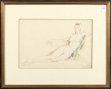 ALBERT DANIEL RUTHERSTON (1881-1953) ENGLISH. Nude reclining on a couch. Brush, brown ink and