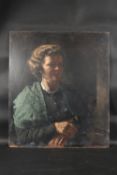 GEORGE WEISSBORT (1928-2013). Portrait, head and shoulders of a lady wearing a wool jumper. Oil on