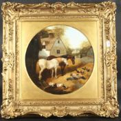 John Frederick Herring Jnr (1815-1907), horses with pigs, ducks and chickens in a farmyard, oil on