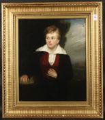 JOHN MADDISON. A portrait, three-quarter length, of a young boy in a landscape, oil on canvas. 18