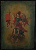 LATE 18TH/EARLY 19TH CENTURY. Figure of an angel with flag and cupids beneath, oil on canvas. 12