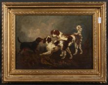 19th Century, hunting dogs in a landscape, oil on canvas, 12