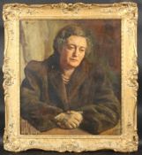 GEORGE WEISSBORT (1928-2013). A portrait, head and shoulders of a lady wearing a fur coat. Signed,