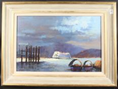Frederick Beckett (20th Century), ferry on an Italian lake, oil on canvas, signed, 16