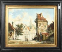 L. ROTH. Dutch street scene with figures. Signed, oil on board. 15
