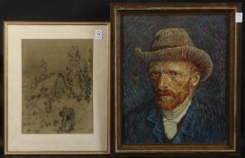 A VAN GOGH PRINT, self portrait, and another by the artist (2). 17