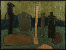 MANNER OF NICHOLAS DE STIHL (1914-1955) DUTCH. Abstract in oil on canvas, signed, unframed. 18