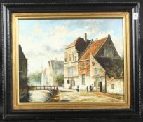 L. ROTH. Dutch street scene with figures. Signed, oil on board. 15