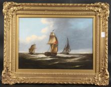 George Chambers (1830-1890), ships passing off a headland, oil on canvas, signed, 14