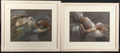 MARION ARCHER. Pastel, reclining nude and another by the same hand, a pair, both signed (2). 15.