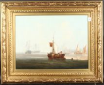 AFTER G. CHAMBERS (19TH CENTURY) ENGLISH. Fishing boats and other boats off the coast. Oil on