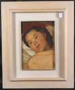 A portrait, head and shoulders of an Oriental lady. Oil on board. 13