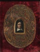 Circle of Gerard Ter Borch, a miniature portrait of a gentleman in a white collar, oil, 2.75