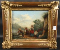 19th Century possibly Italian School, female figures washing clothes, oil on canvas, 10
