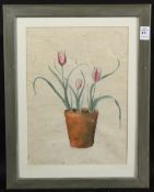 CONTEMPORARY SCHOOL. Watercolour, tulips in a flowerpot, signed with initials and dated '98.